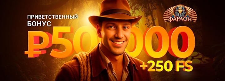 50000 руб + 250 FS приветственный бонус в казино Фараон